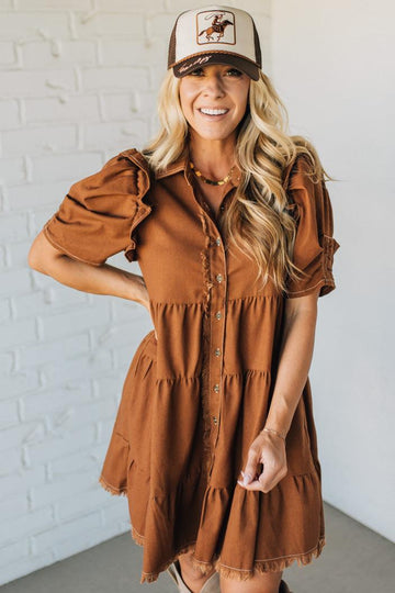 Linen Blend Tiered Shirt Dress