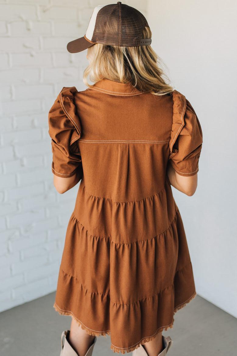 Linen Blend Tiered Shirt Dress