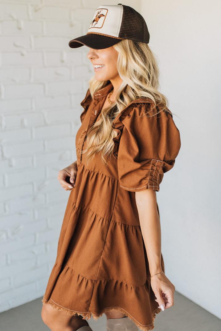 Linen Blend Tiered Shirt Dress