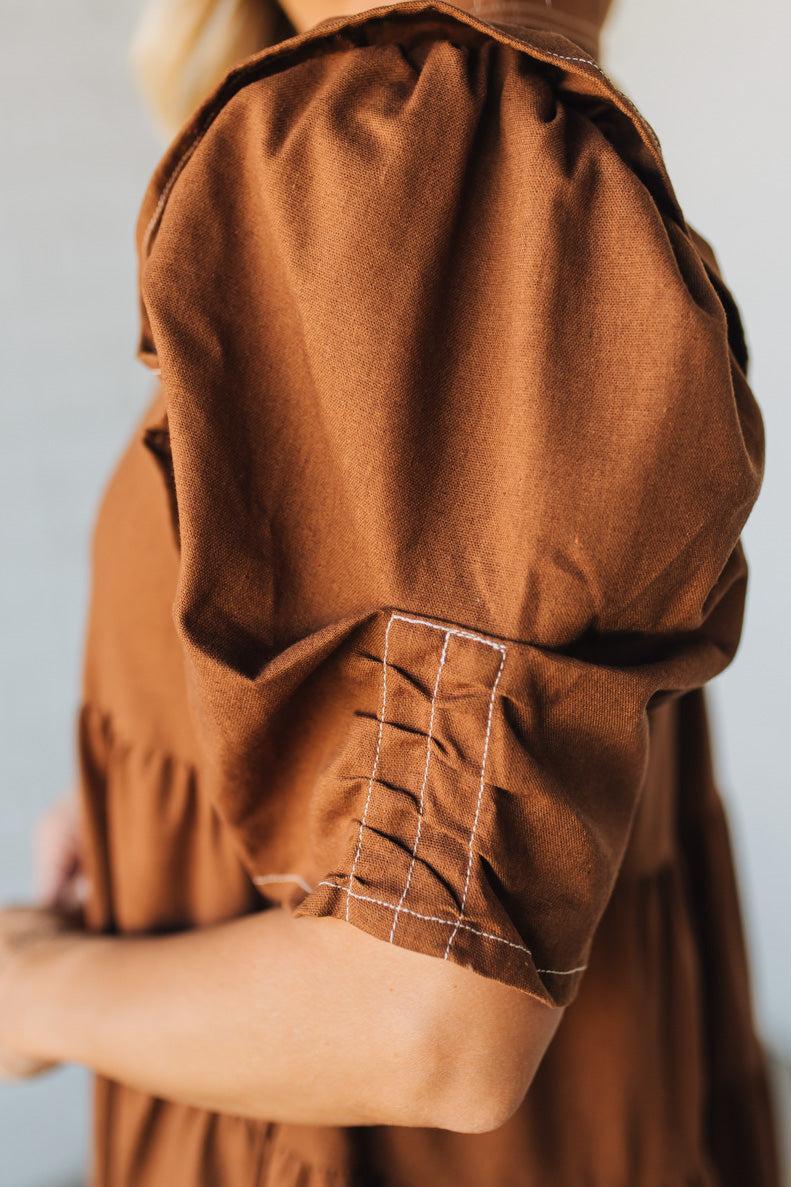 Linen Blend Tiered Shirt Dress