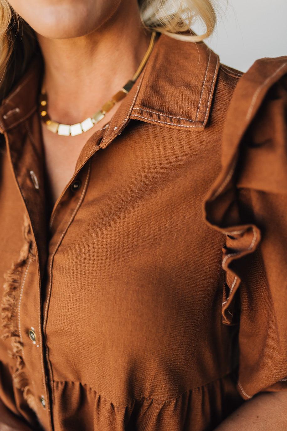 Linen Blend Tiered Shirt Dress