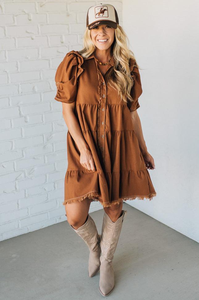 Linen Blend Tiered Shirt Dress