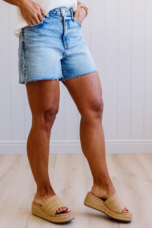 Livvy Acid Wash Cut Off Shorts - ZENANA