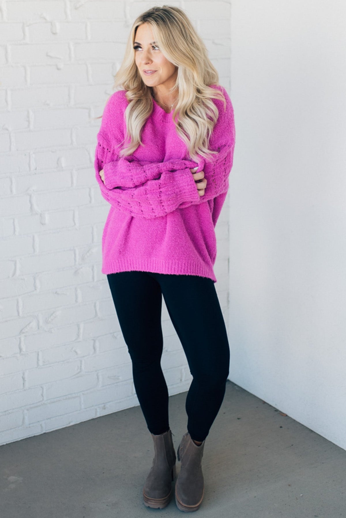 Loose Fit Textured Sleeve Sweater