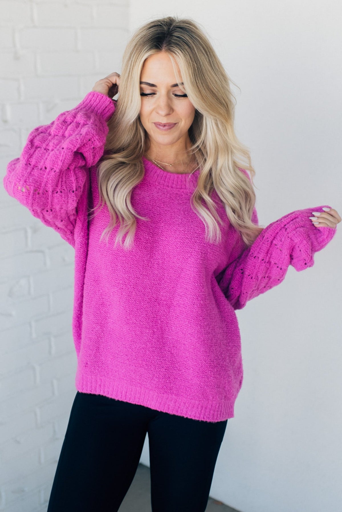 Loose Fit Textured Sleeve Sweater