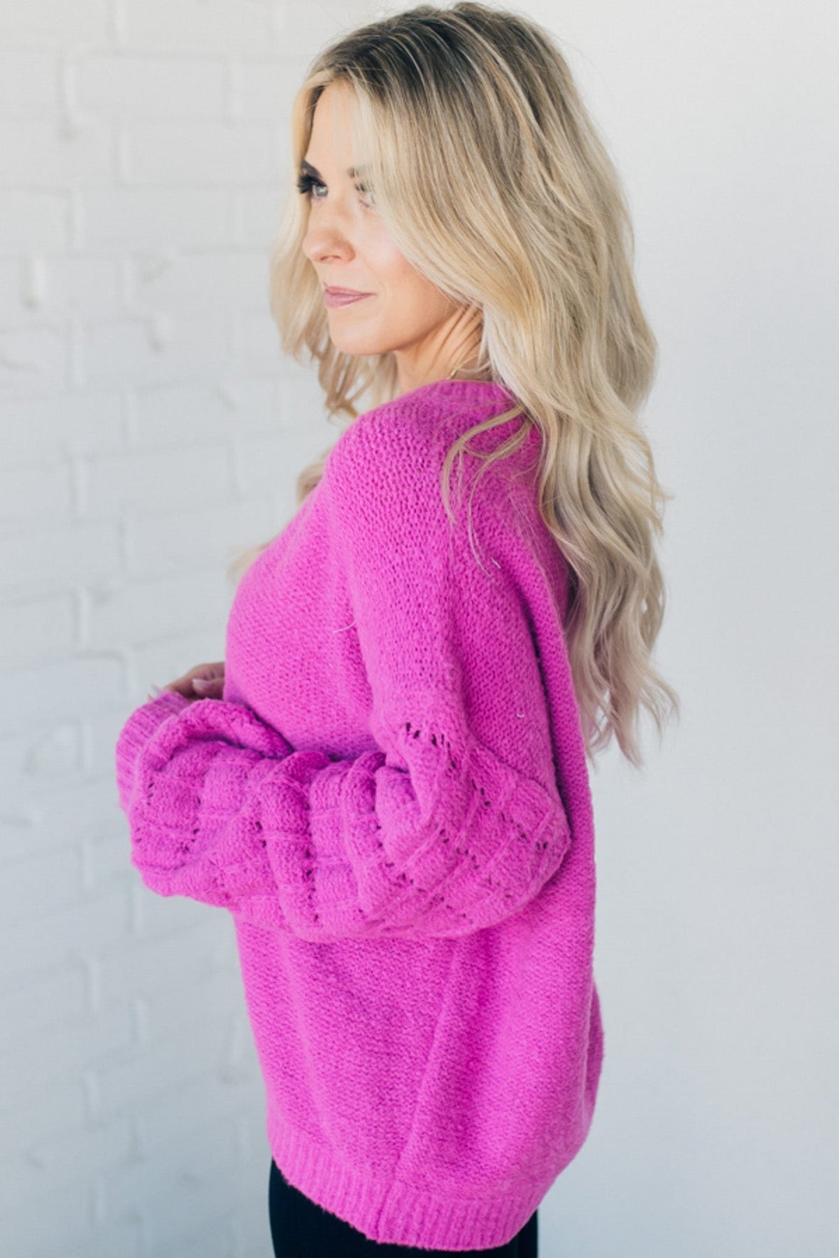 Loose Fit Textured Sleeve Sweater