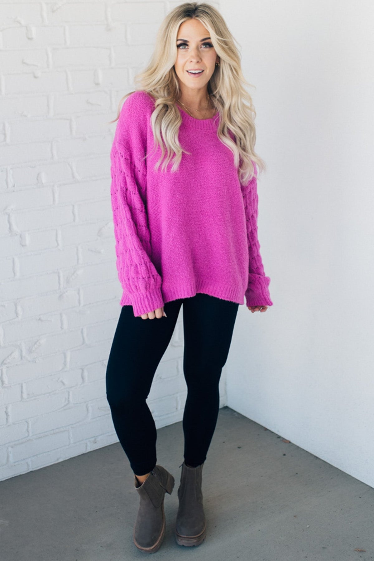 Loose Fit Textured Sleeve Sweater