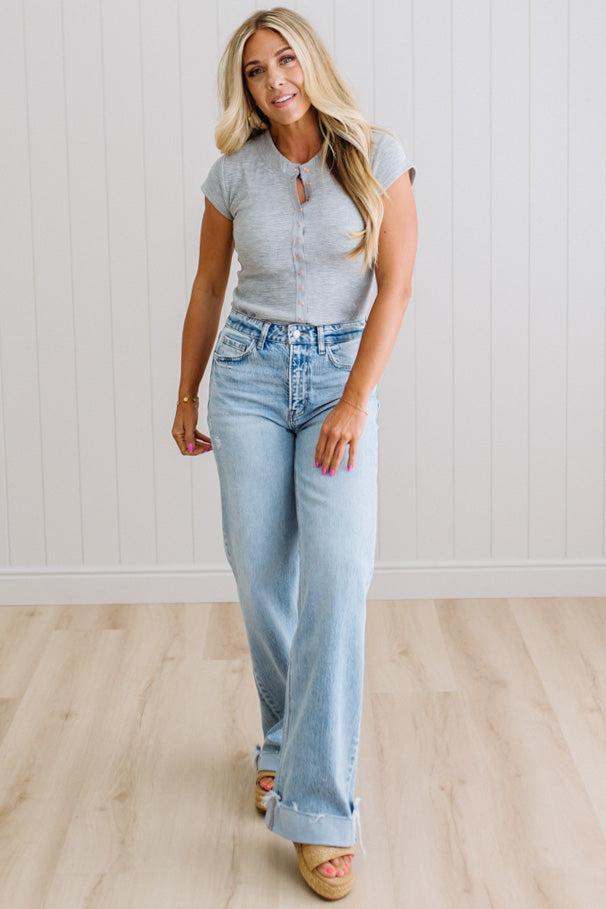 Mack Wide Leg Cuffed Jeans - VERVET