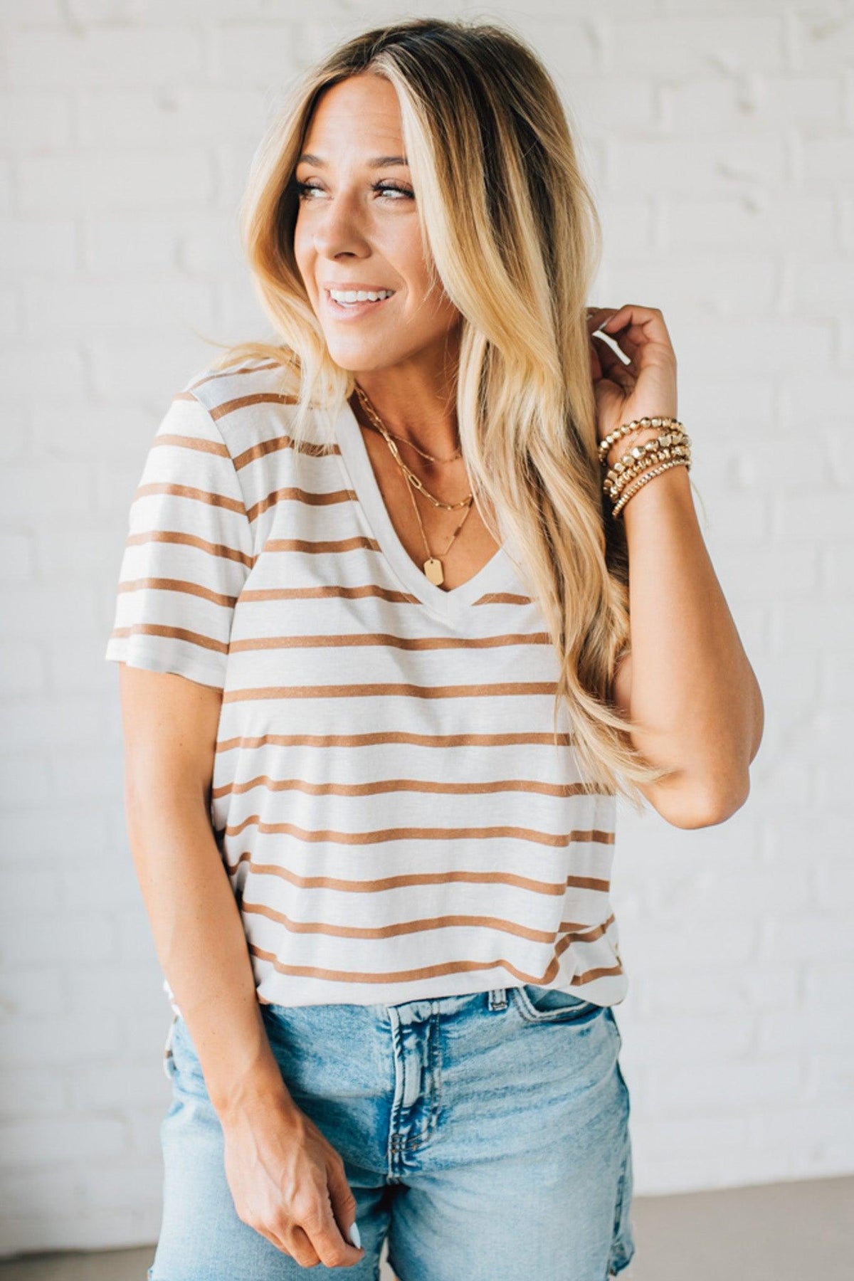 Mailey Striped V-Neck Tee