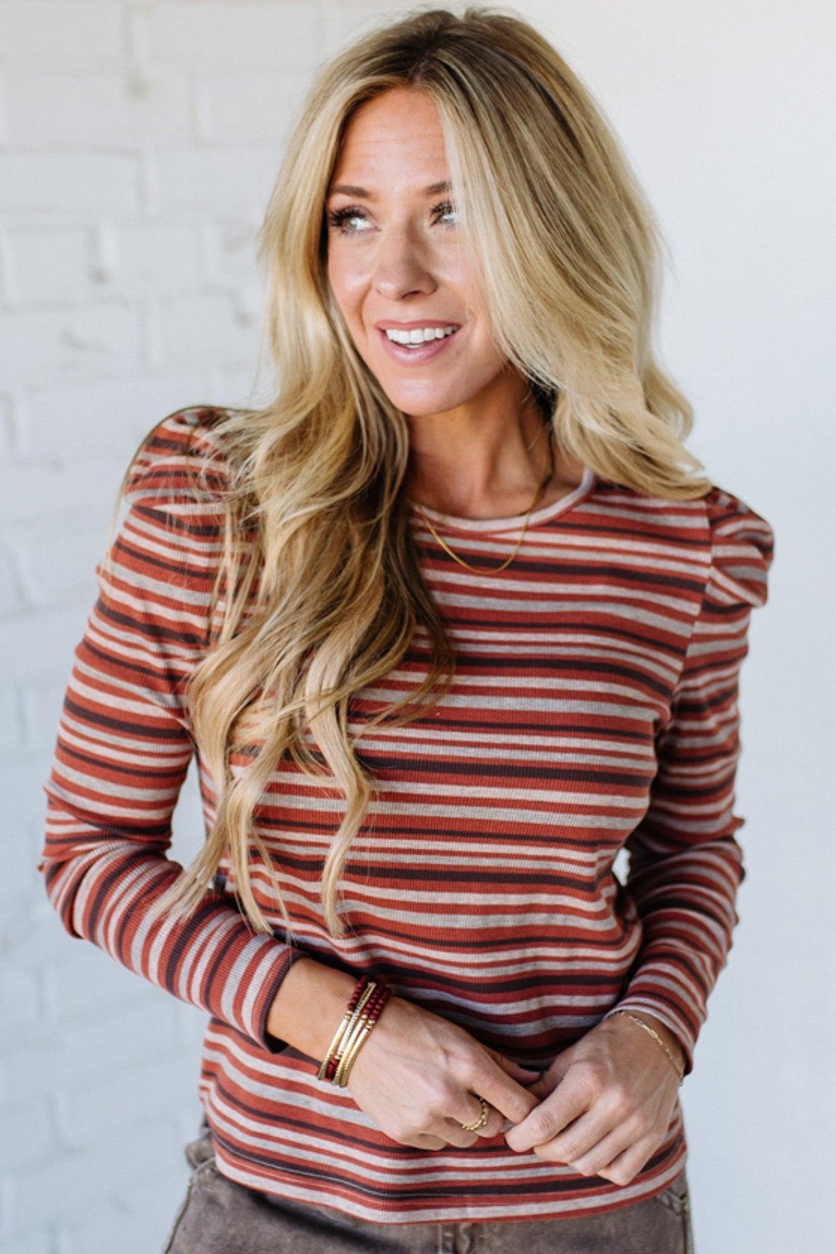 Maizy Multi Striped Baby Rib Top | Rust