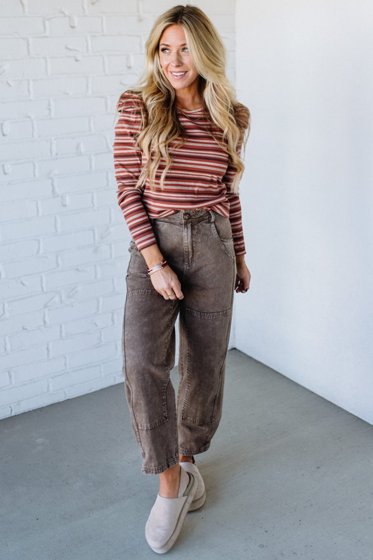 Maizy Multi Striped Baby Rib Top | Rust