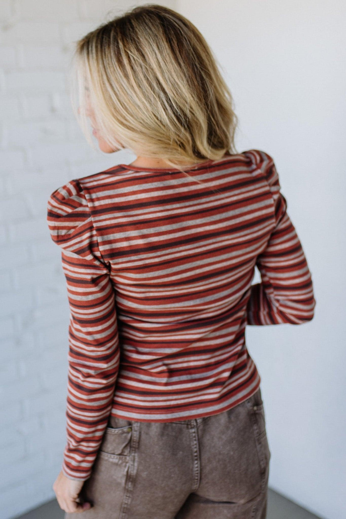 Maizy Multi Striped Baby Rib Top | Rust