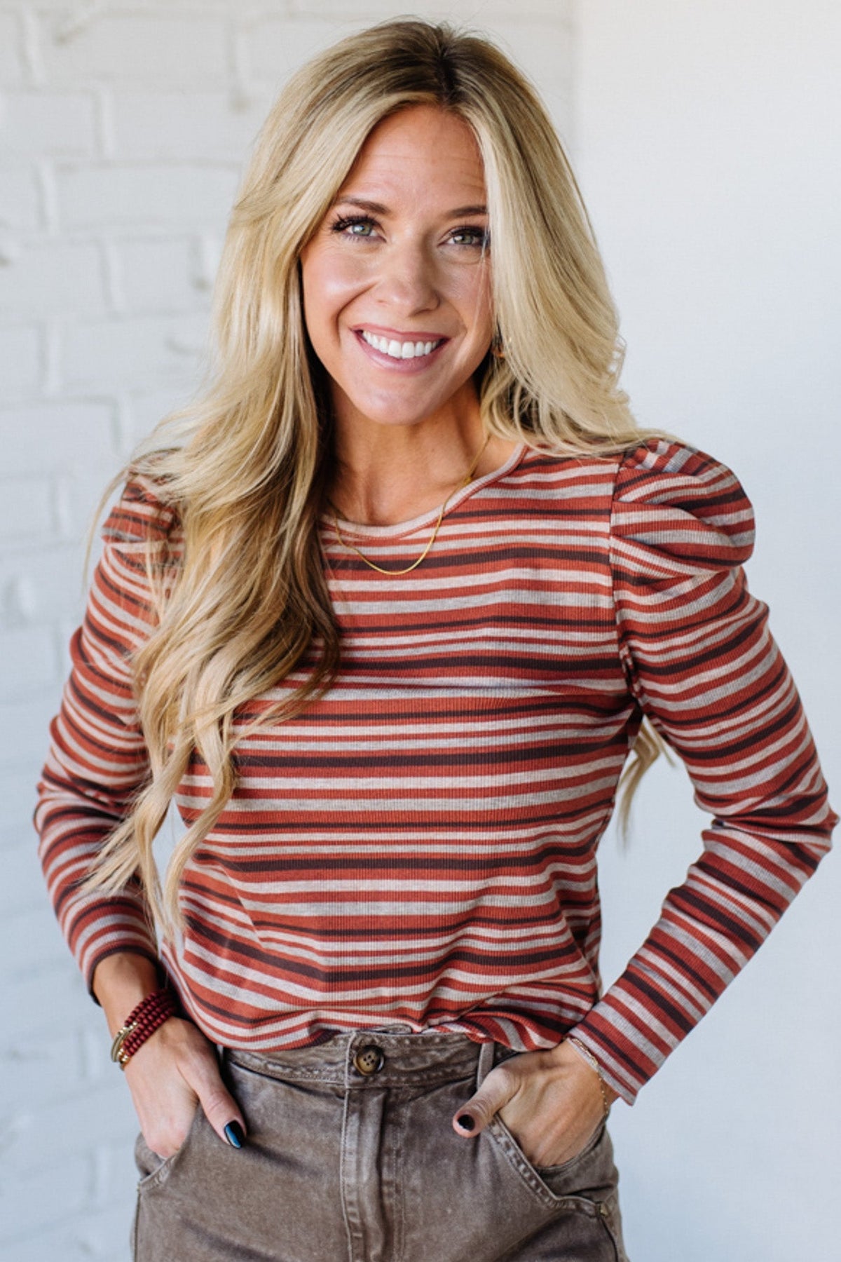 Maizy Multi Striped Baby Rib Top | Rust