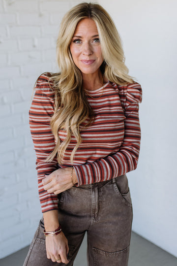 Maizy Multi Striped Baby Rib Top | Rust