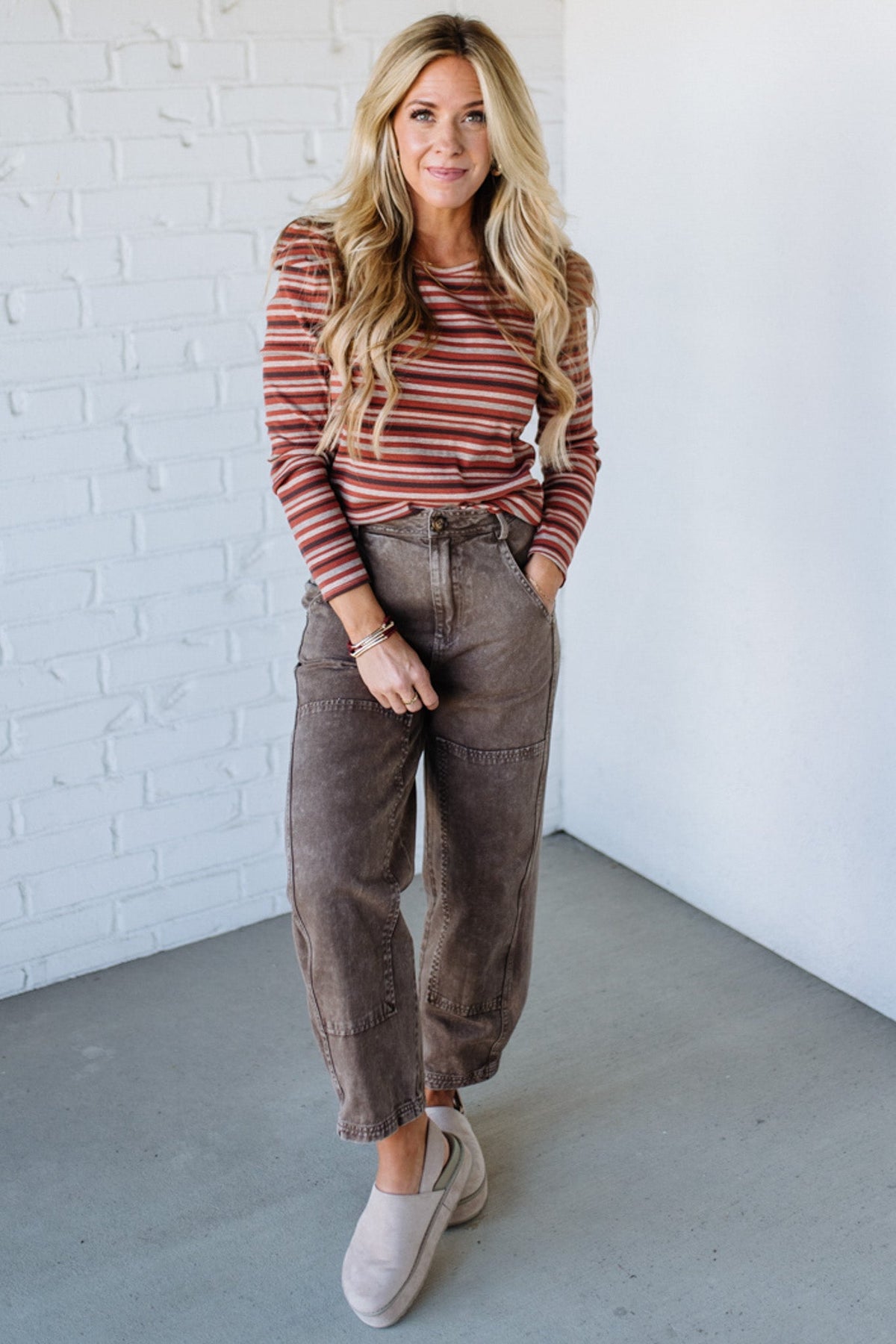 Maizy Multi Striped Baby Rib Top | Rust
