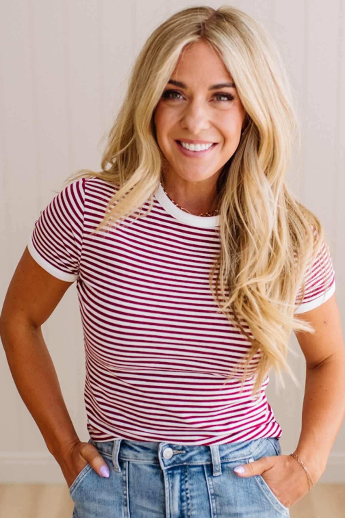 Marty Striped Contrast Trim Tee