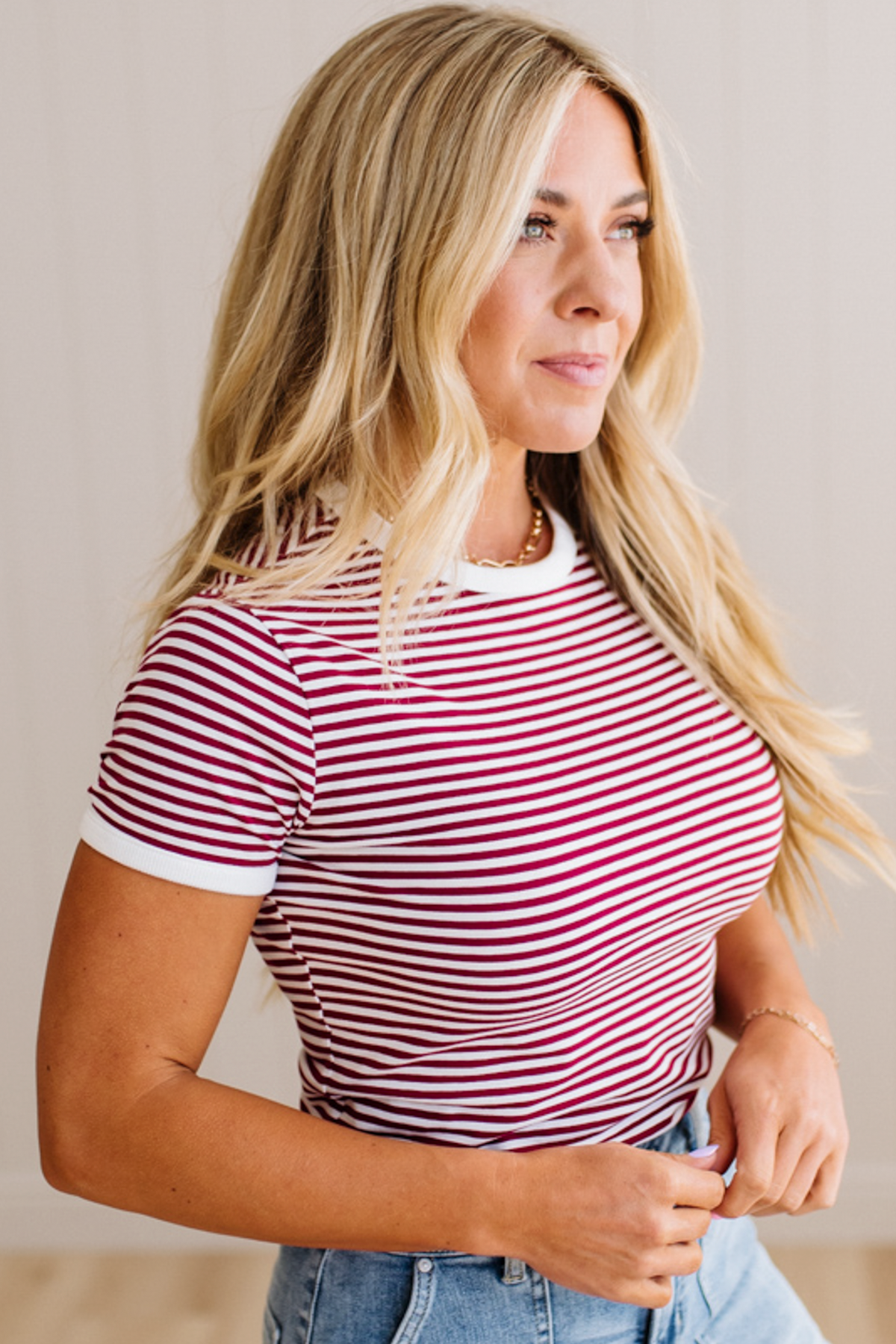 Marty Striped Contrast Trim Tee