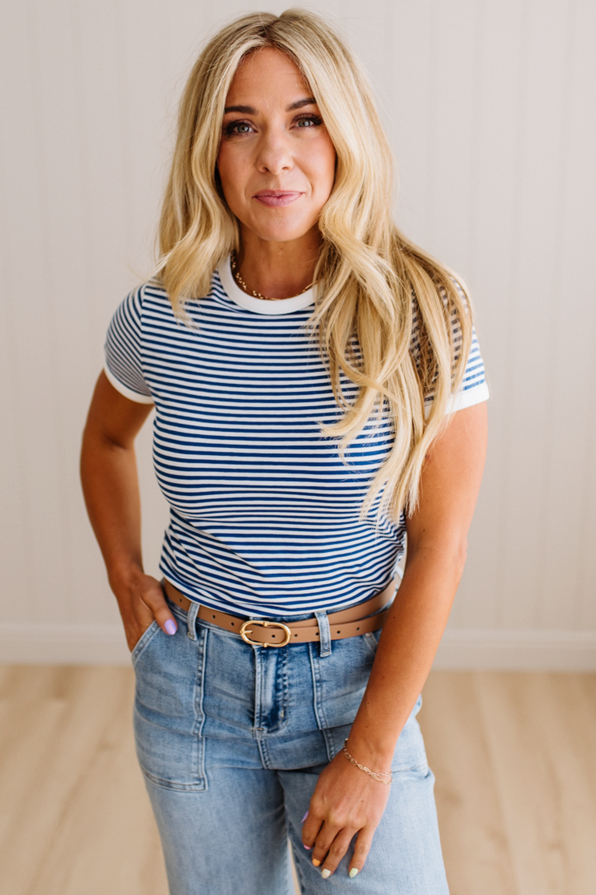 Marty Striped Contrast Trim Tee