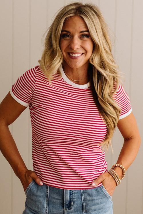 Marty Striped Contrast Trim Tee