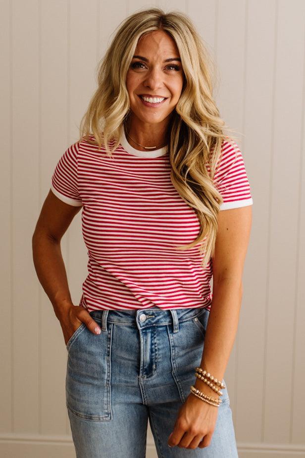 Marty Striped Contrast Trim Tee
