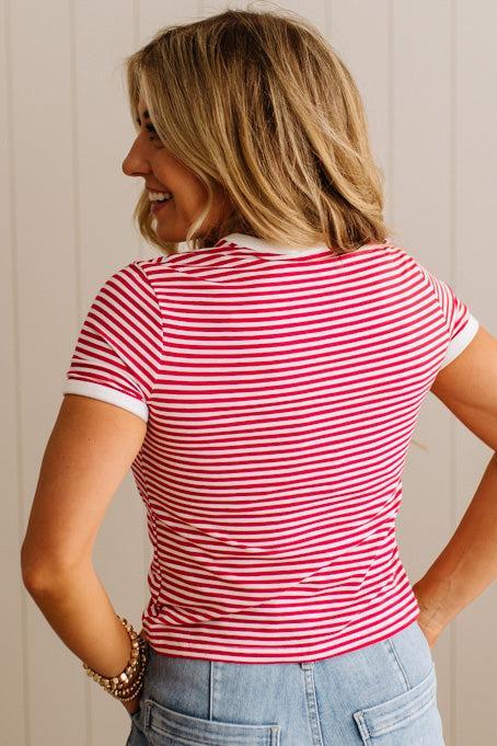 Marty Striped Contrast Trim Tee