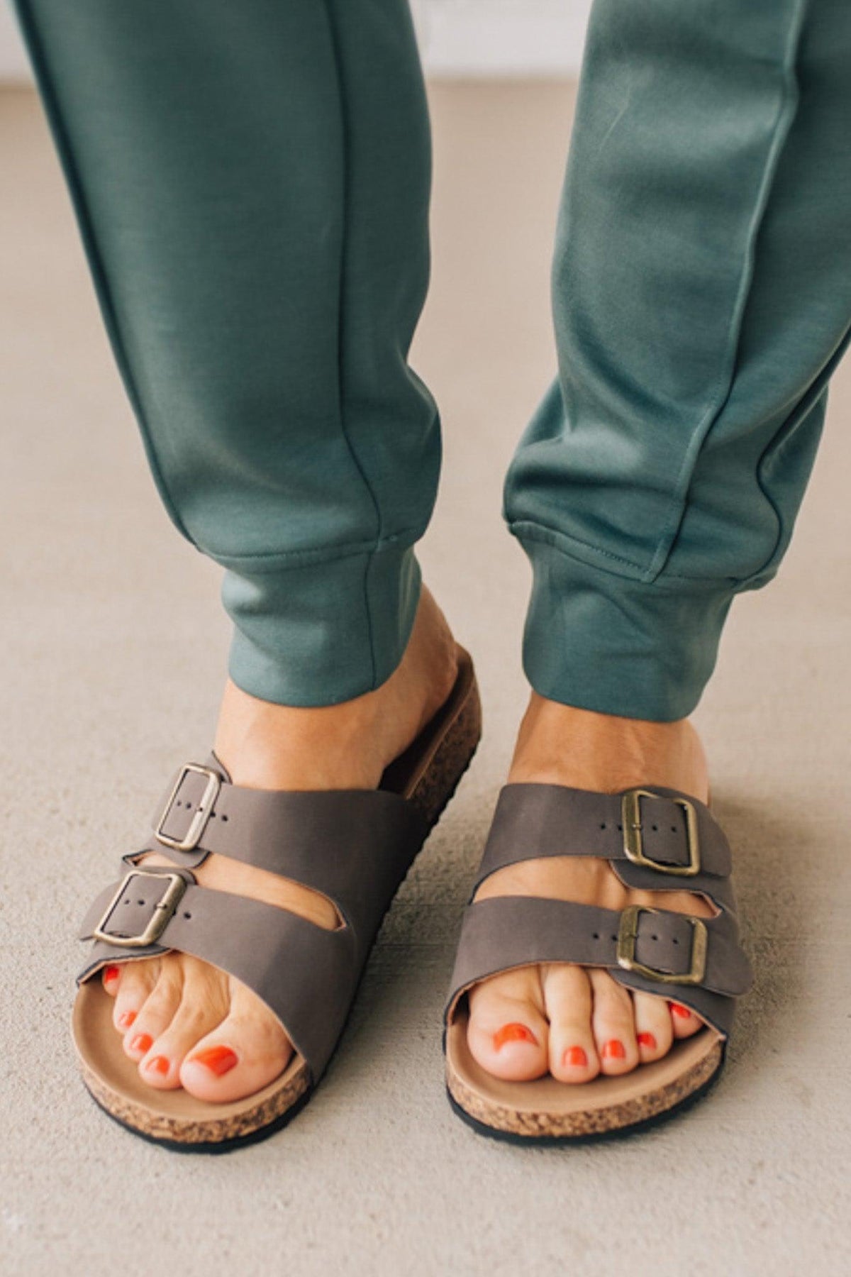 Maura Double Strap Slides | Mocha