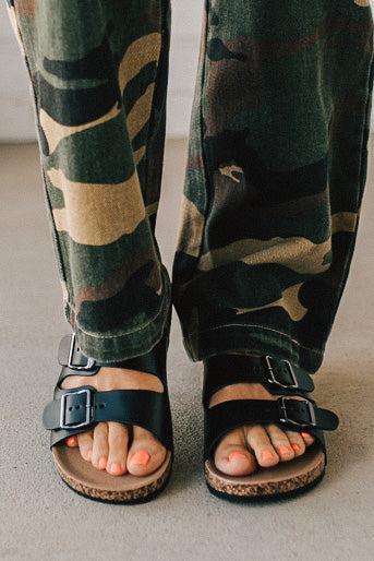 Maura Double Strap Slides | Black