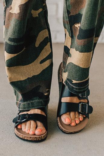 Maura Double Strap Slides | Black