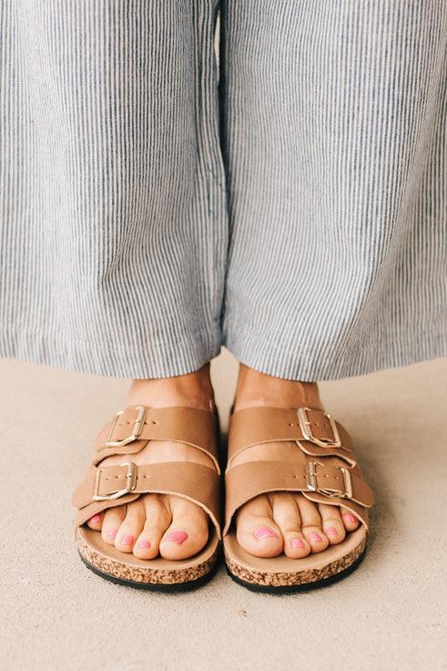 Maura Double Strap Slides | Tan