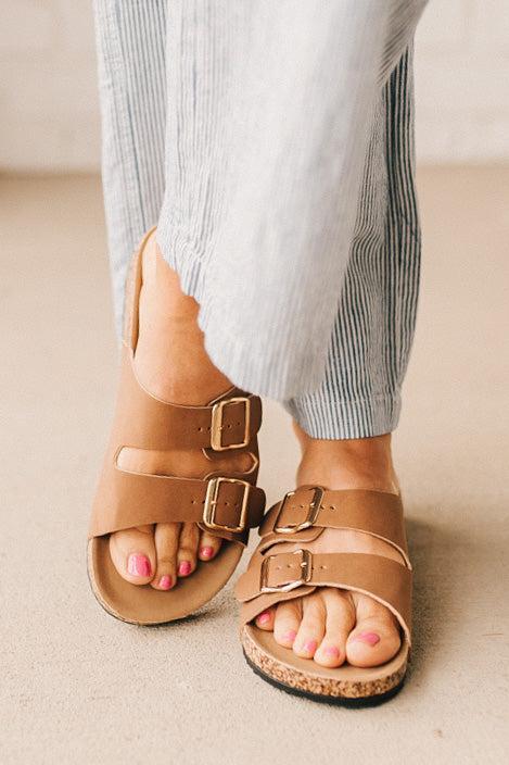 Maura Double Strap Slides | Tan