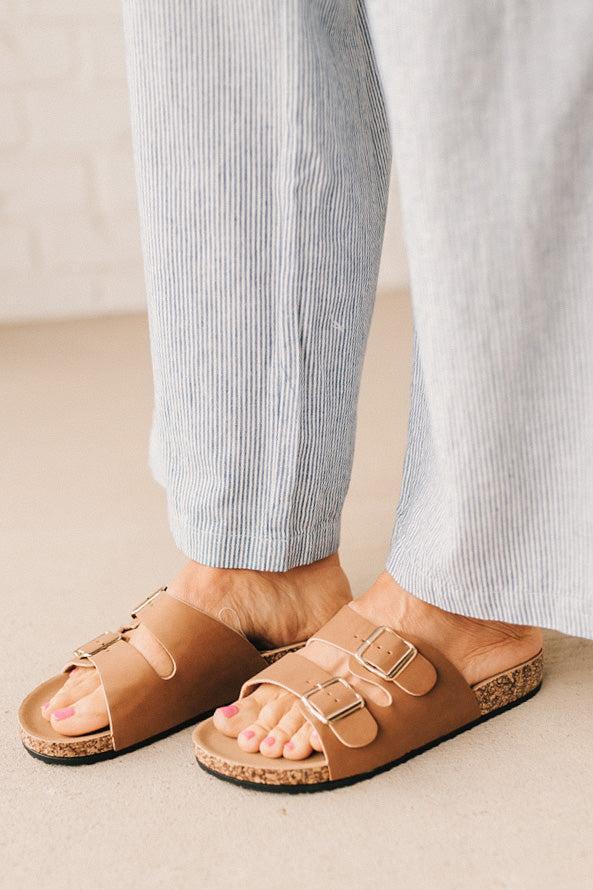 Maura Double Strap Slides | Tan
