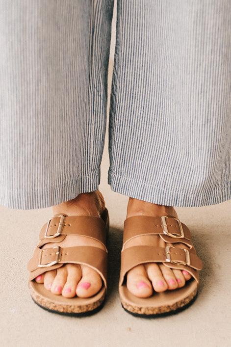 Maura Double Strap Slides | Tan