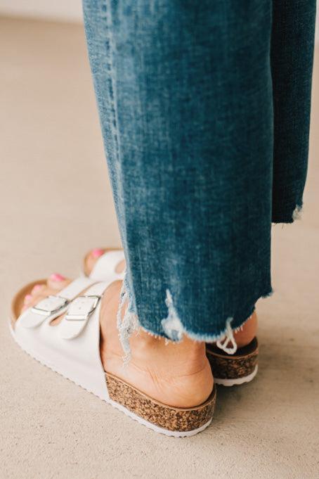 Maura Double Strap Slides | White