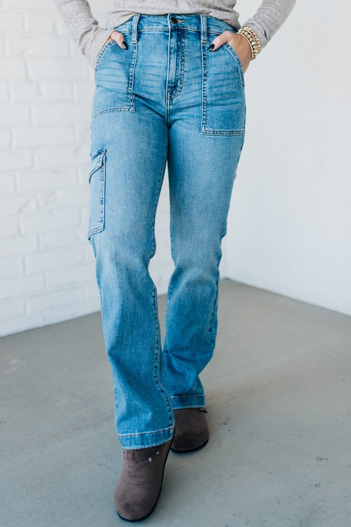 Maverick High Rise Cargo Dad Jeans - EUNINA