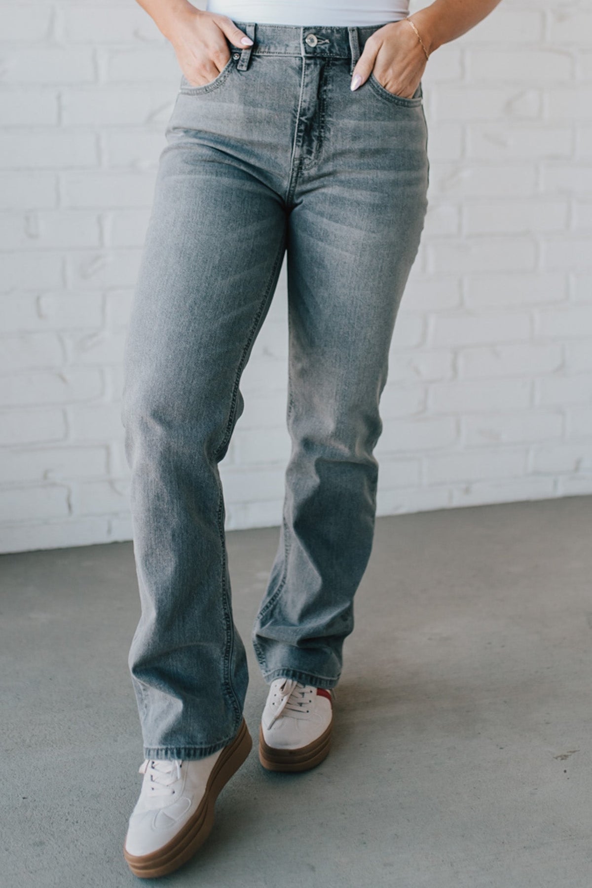Maverick High Rise Dad Jeans | Grey Wash - EUNINA