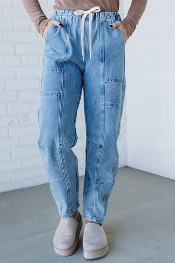 Mel Drawstring Barrel Jeans - SO ME