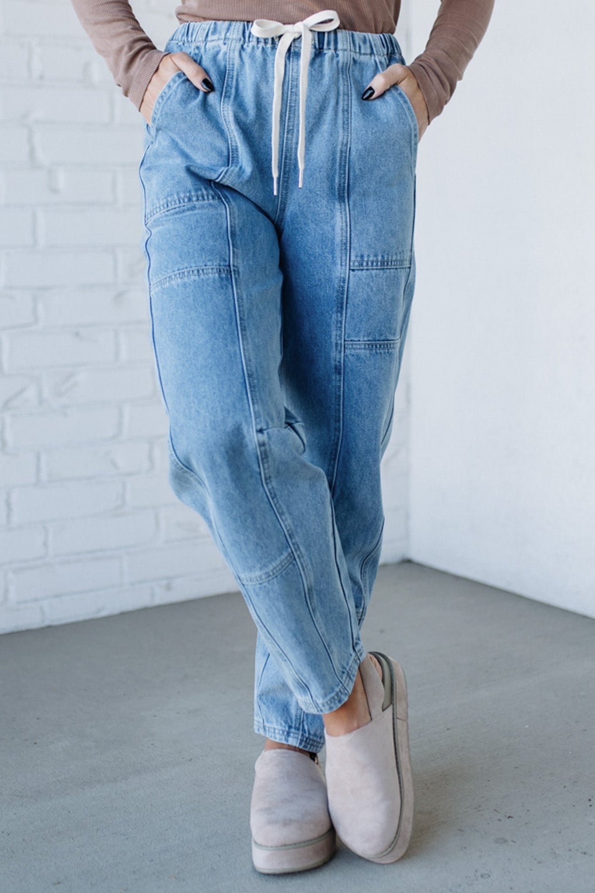 Mel Drawstring Barrel Jeans - SO ME