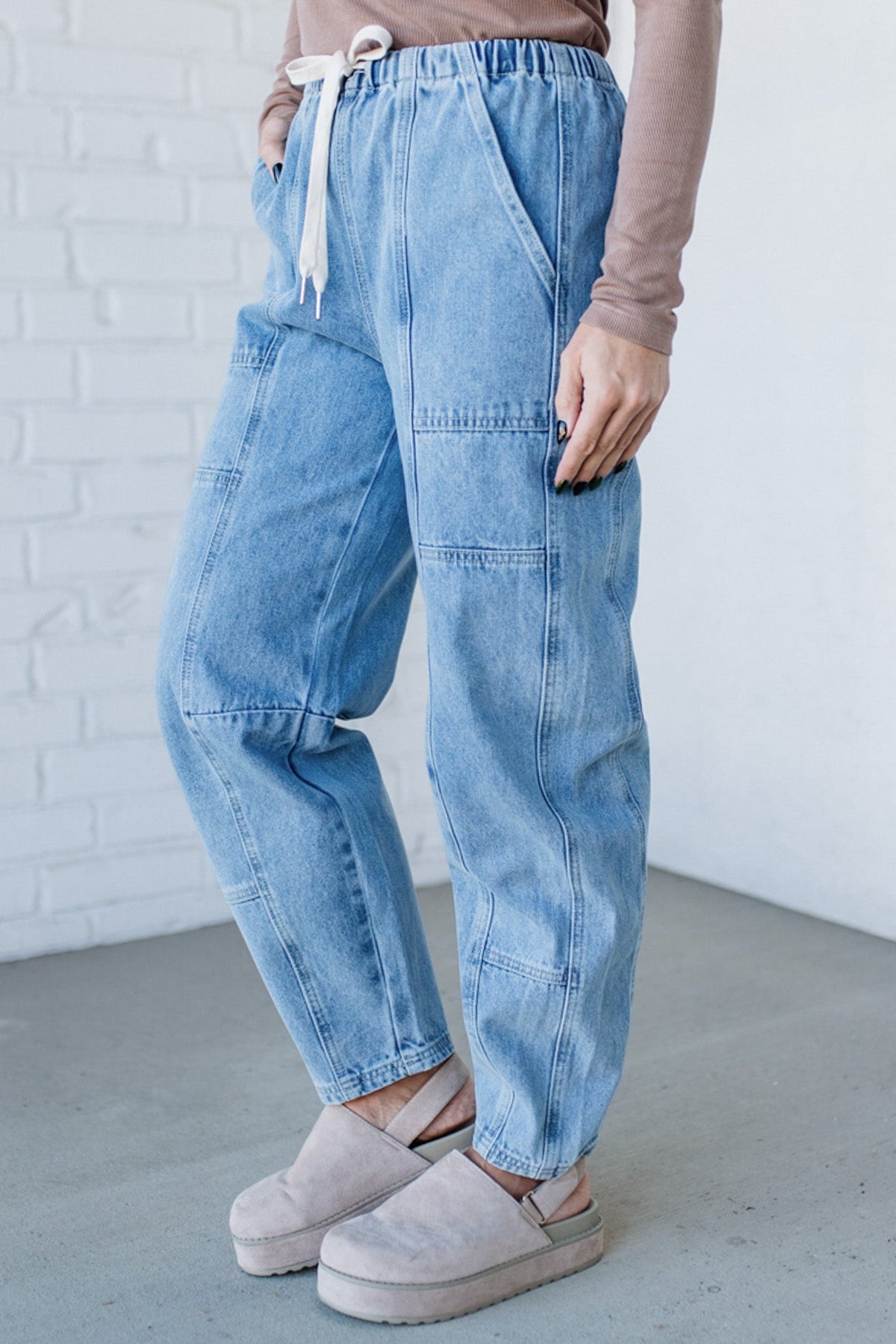 Mel Drawstring Barrel Jeans - SO ME