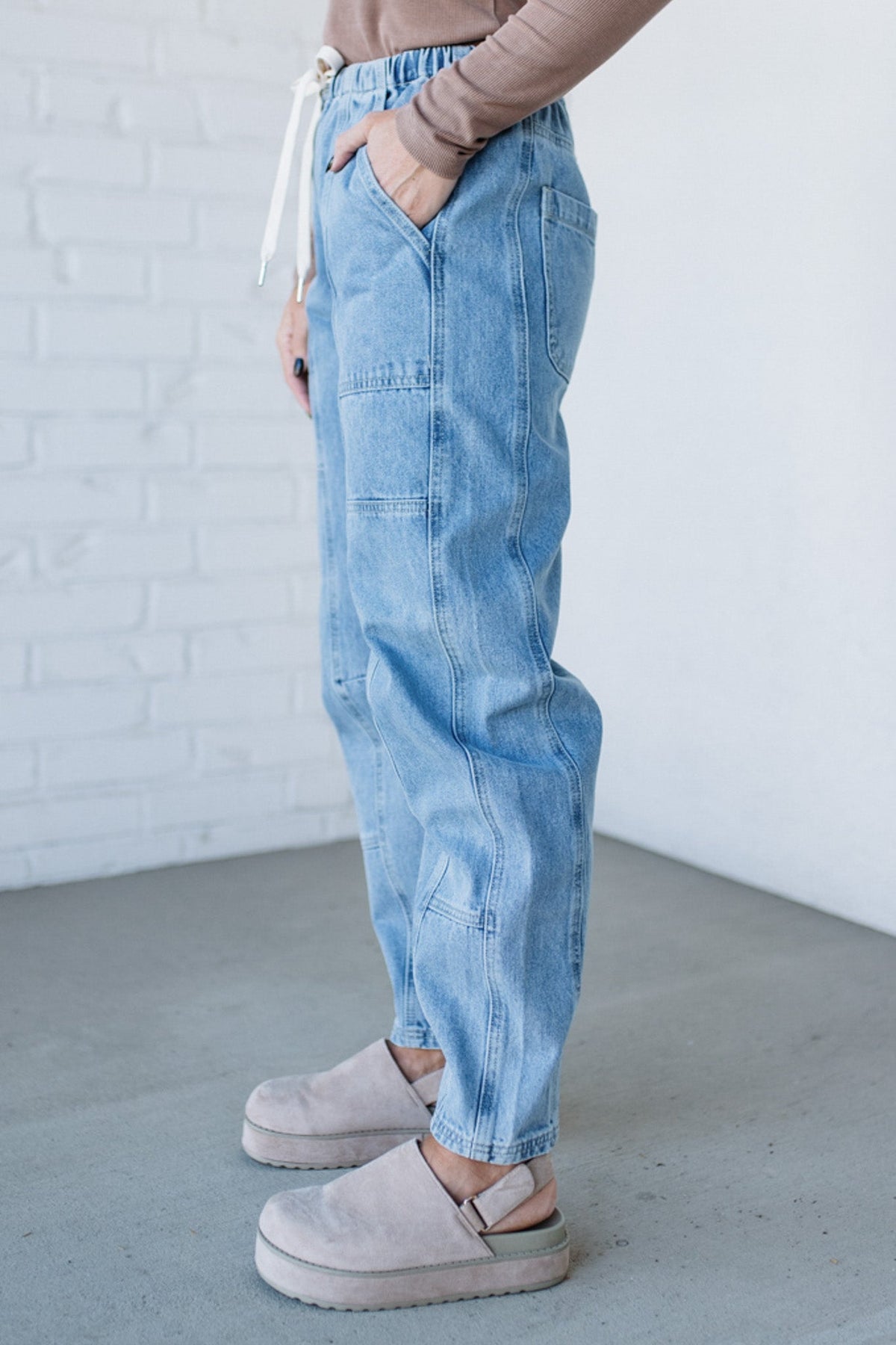 Mel Drawstring Barrel Jeans - SO ME