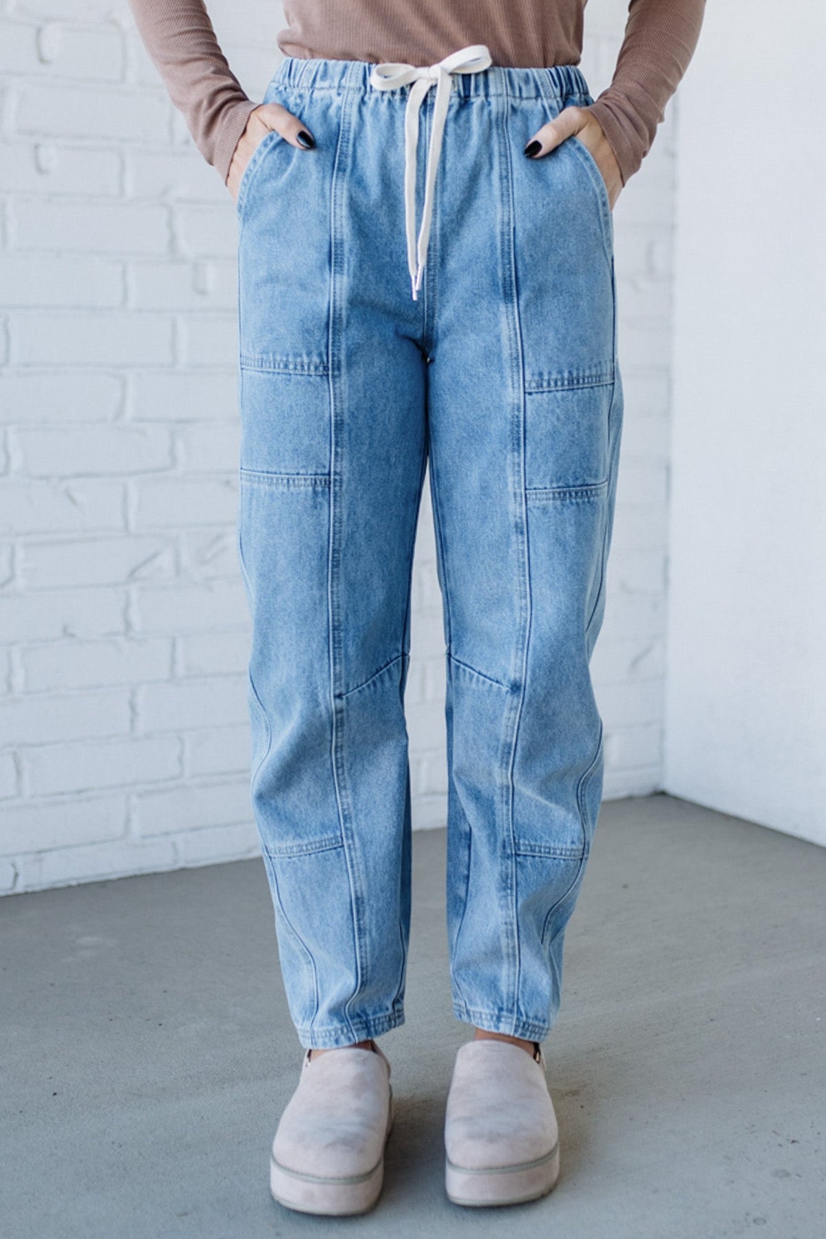 Mel Drawstring Barrel Jeans - SO ME