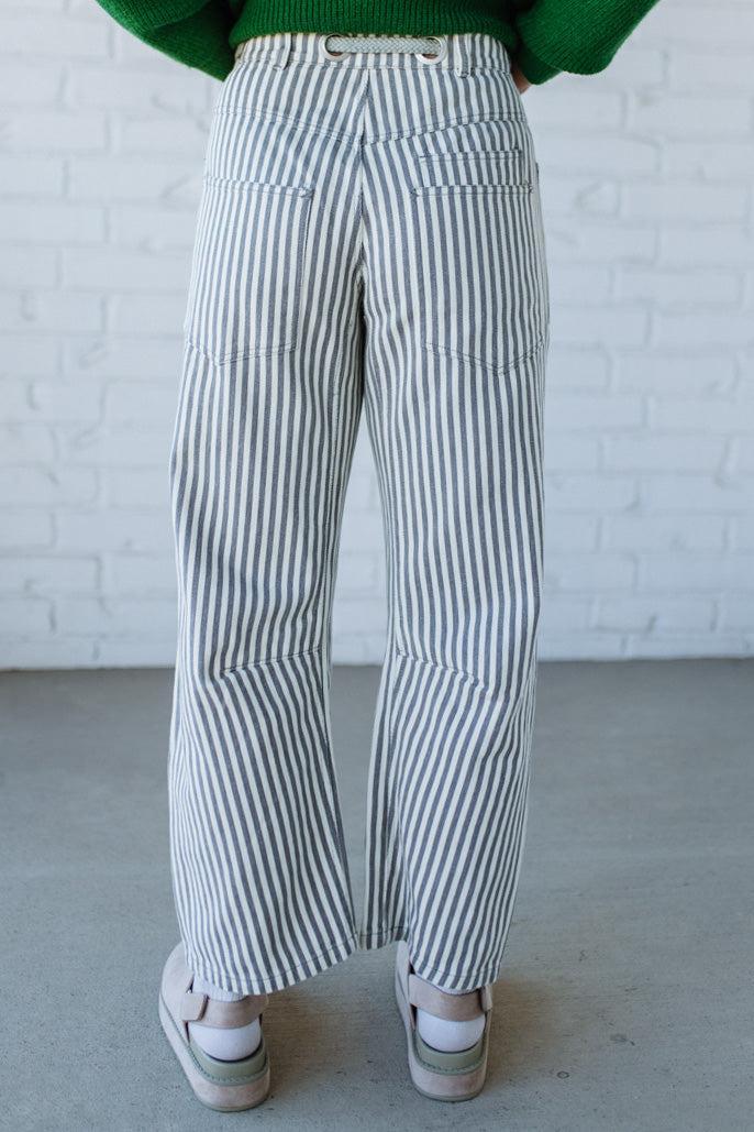 Mia Striped Drawstring Barrel Jeans | Grey - SO ME