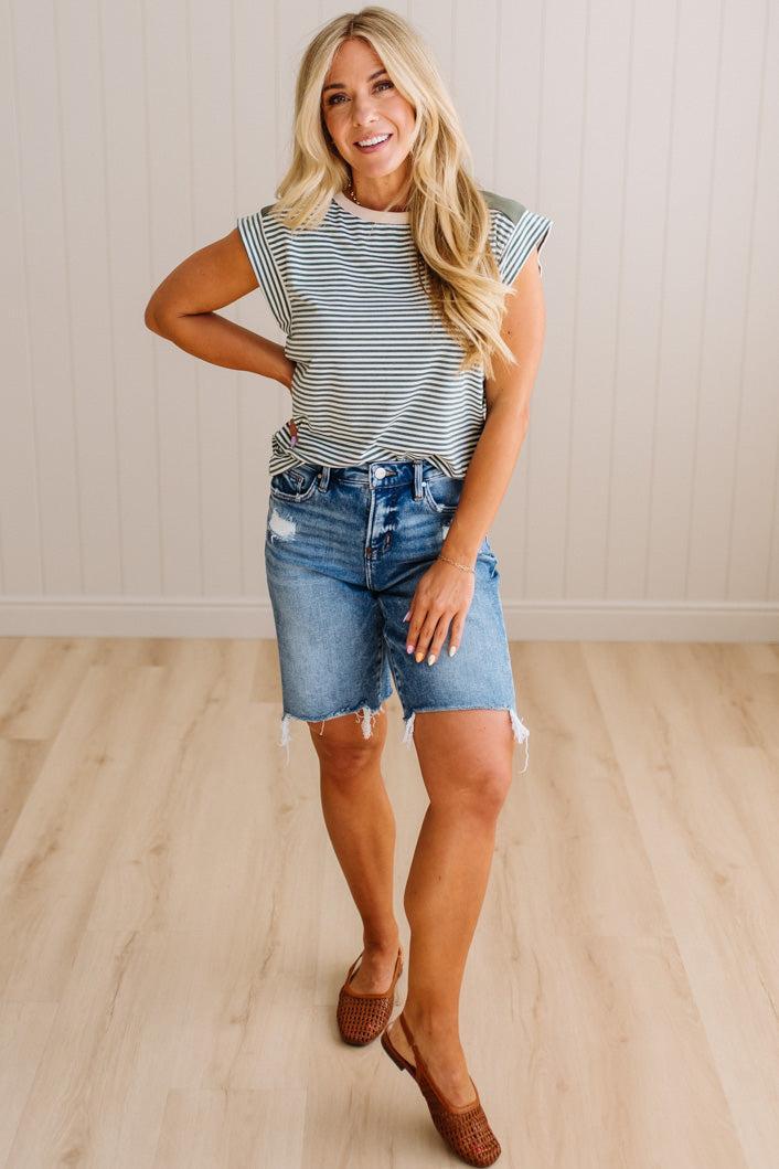 Milly Distressed Hem Bermuda Shorts - RISEN