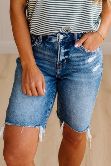 Milly Distressed Hem Bermuda Shorts - RISEN