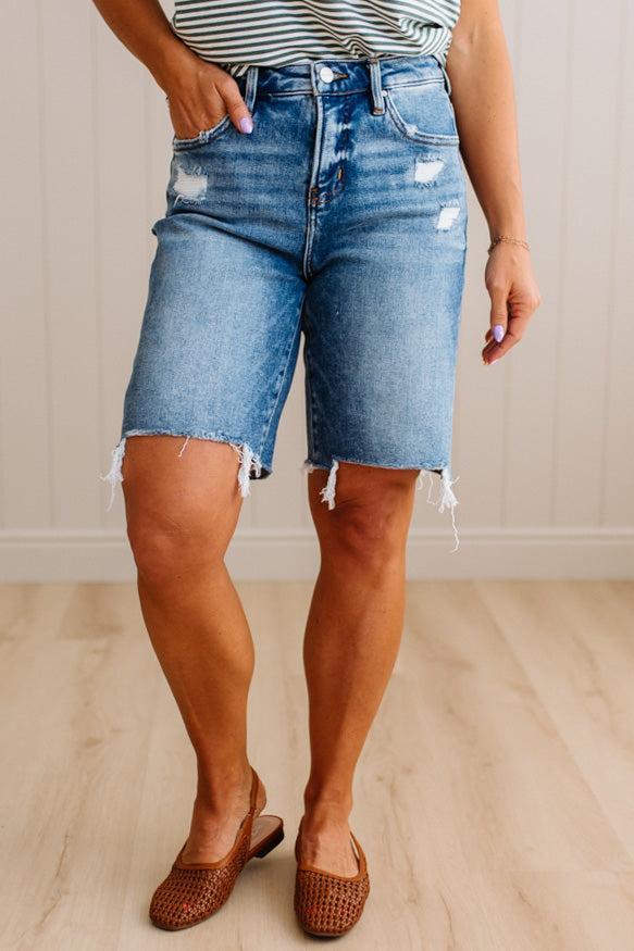 Milly Distressed Hem Bermuda Shorts - RISEN