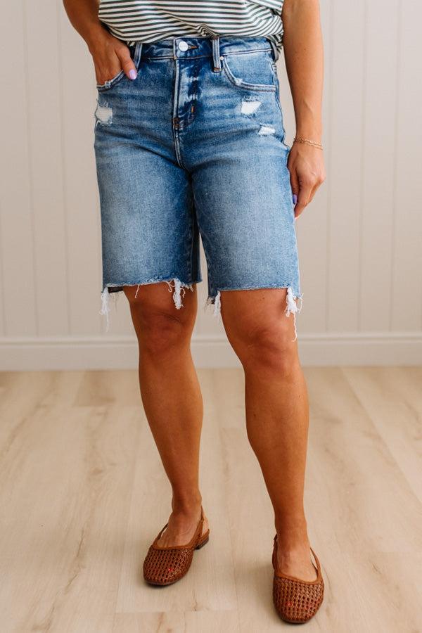 Milly Distressed Hem Bermuda Shorts - RISEN