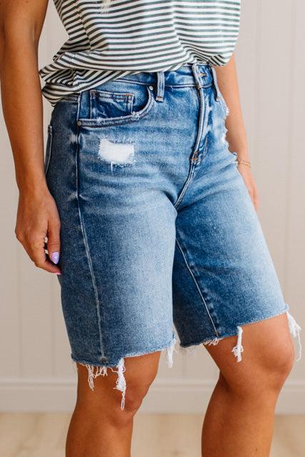 Milly Distressed Hem Bermuda Shorts - RISEN