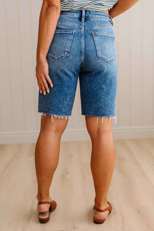 Milly Distressed Hem Bermuda Shorts - RISEN