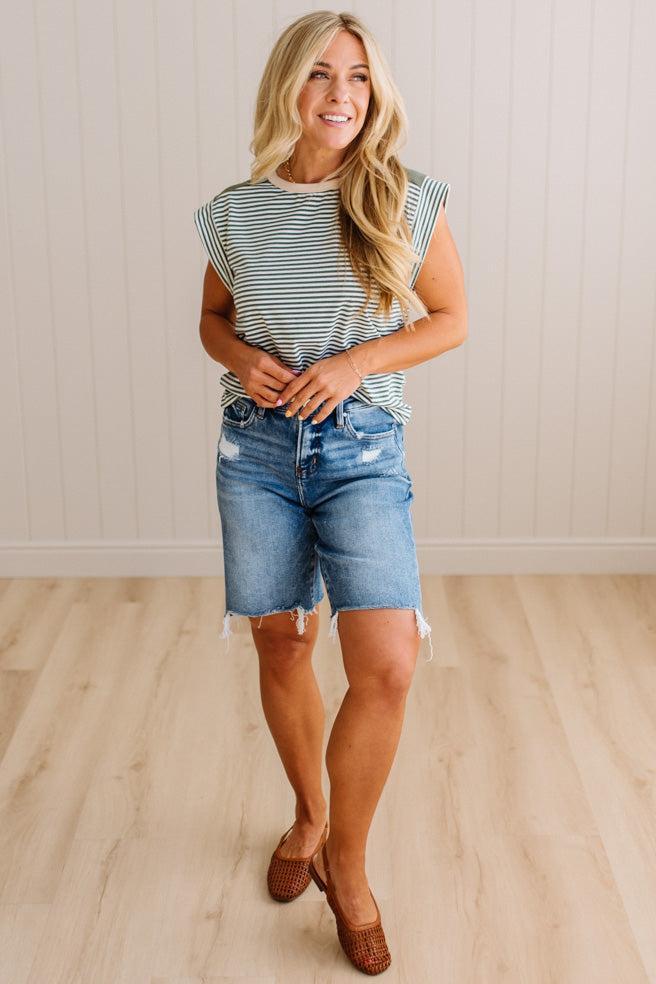 Milly Distressed Hem Bermuda Shorts - RISEN