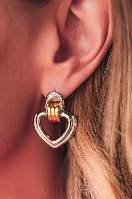 Mixed Metal Heart Hoops