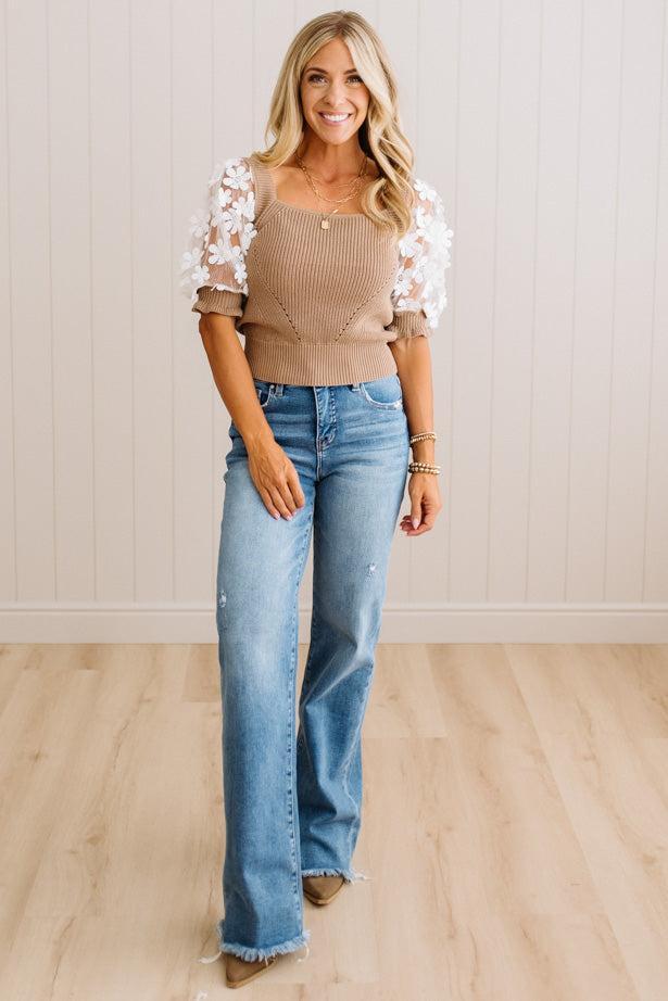 Murphy Sheer Floral Sleeve Sweater